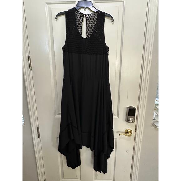 BCBGMAXAZRIA Women's Black Kristen Lace Asymmetric Midi Dress Size Large - Picture 2 of 8